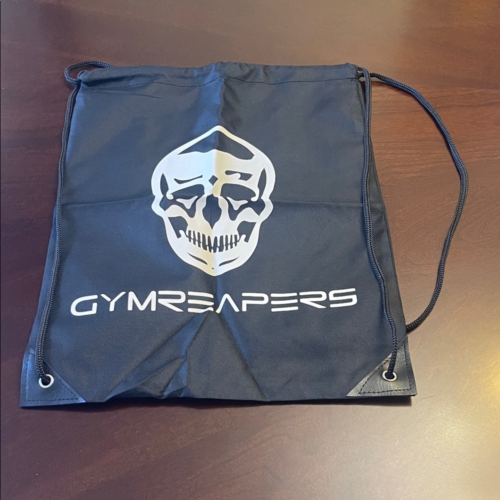 Gymreapers Black Drawstring Backpack with Skull Logo